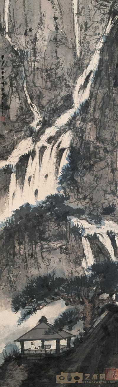 傅抱石 1944年作 观瀑图 立轴 97.5×30cm